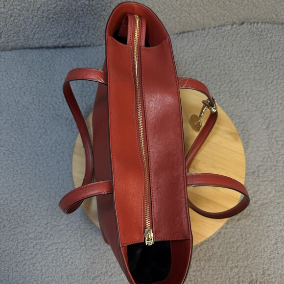 DKNY Structured Tote Shoulder Bag Womens Red Leather Logo Charm - Picture 11 of 16